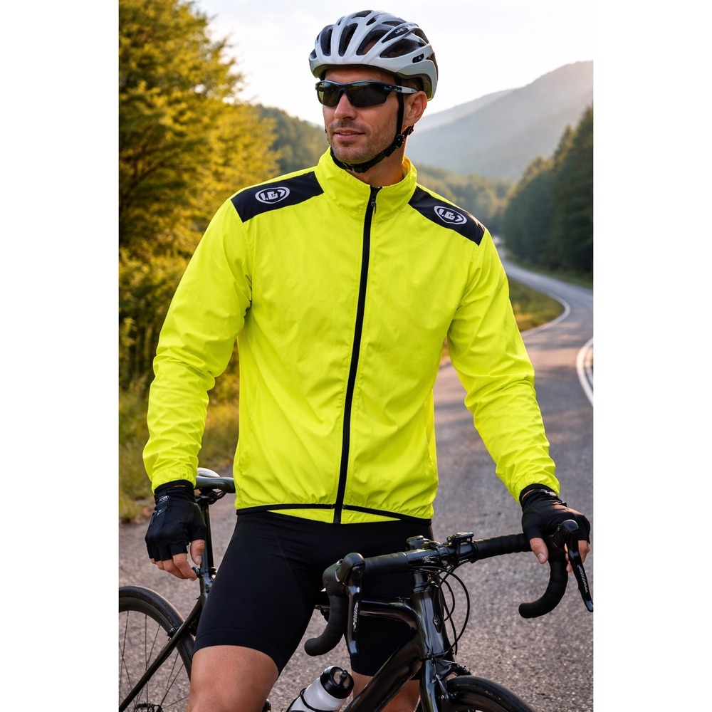 Louis Garneau Cycling Jacket M/L Neon Yellow Full Zip Lightweight